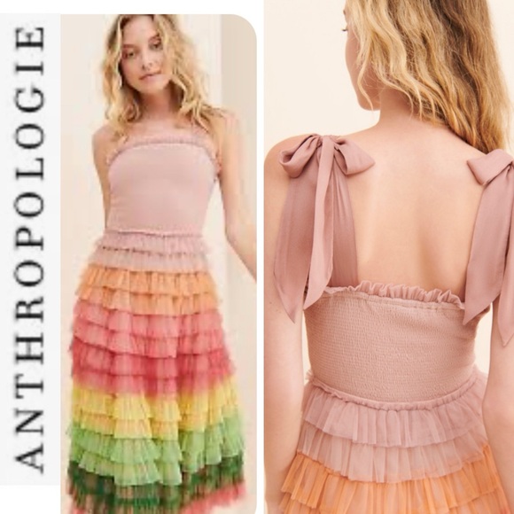 Anthropologie Dresses & Skirts - FINAL Bl^nk London x Anthropologie Rainbow Tulle Tiered Ruffle Midi Dress